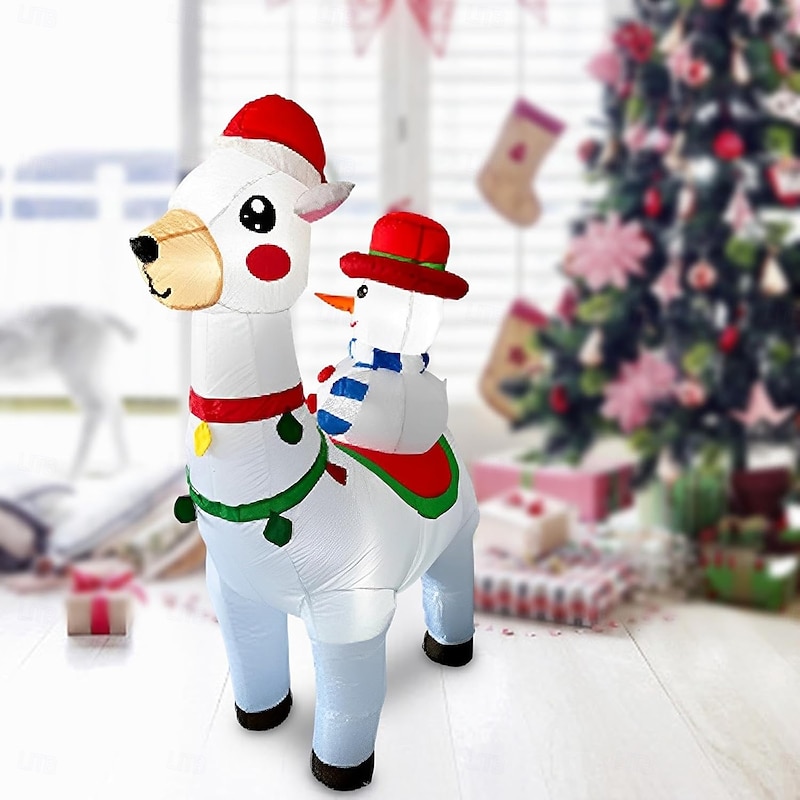 1 Pc 1.8M/6FT Christmas Snowman Riding Alpaca LED Luminous Inflatable Air Model Indoor and Outdoor Courtyard Festival Gathering Christmas Atmosphere Decorative Light EU/US/UK/AU Plug2