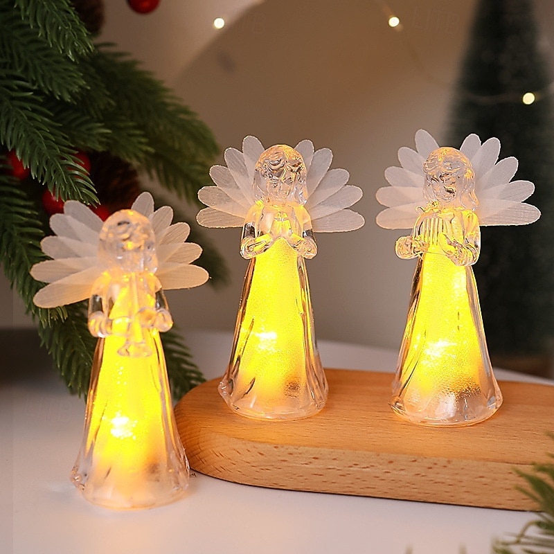 1 Pc 11.5 * 4.3CM Christmas and Halloween LED strip light, electronic acrylic imitation crystal angel ornament light, indoor and outdoor bedroom dining room night light LR41 * 3 batteries2