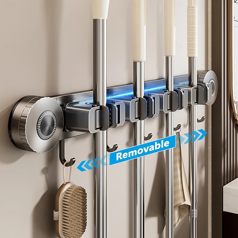 Suction Mop Holder – No-Drill Wall-Mounted Hook for Brooms, Mops, and Cleaning Tools, Bathroom Storage Rack for Doors