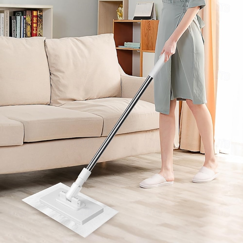 Disposable Dust Mop with 4 Reusable Cloths 39" Long Handle Wet and Dry Mopping Sweeper Stick with Locking Head & Sweeping Cloths for Multi Surface Floor Cleaning2