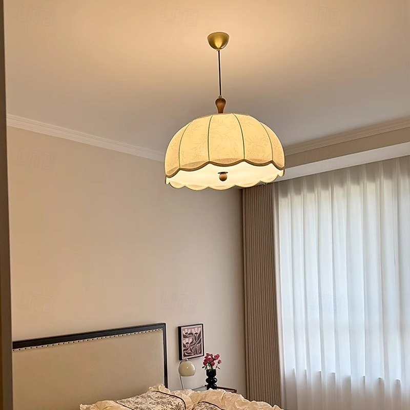 Bedroom Chandelier, Printed Fabric Shade Pendant Light, European Living Room Suspended Lighting Fixture, Vintage Home Dining Room Ceiling Hanging Lamp2