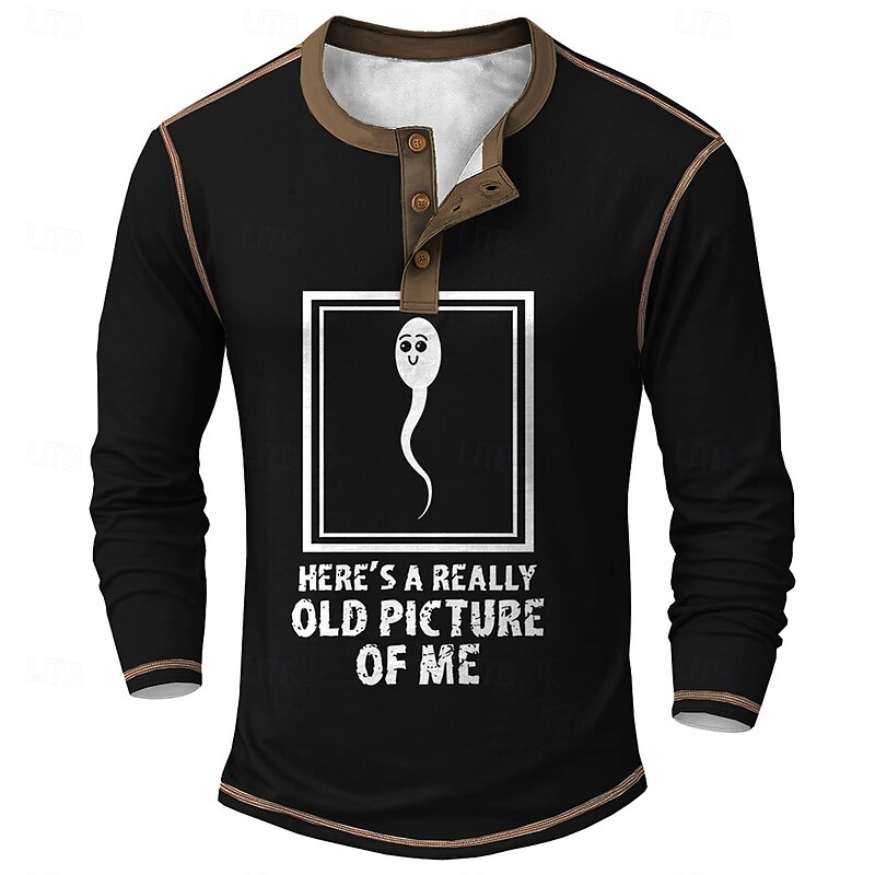 Men's Graphic Funny Henley Shirt Tee Long Sleeve Vintage Fashion Designer Outdoor Casual Daily Spring &  Fall All Seasons Army Green Black Gray Navy Blue Henley Henley T-Shirt4