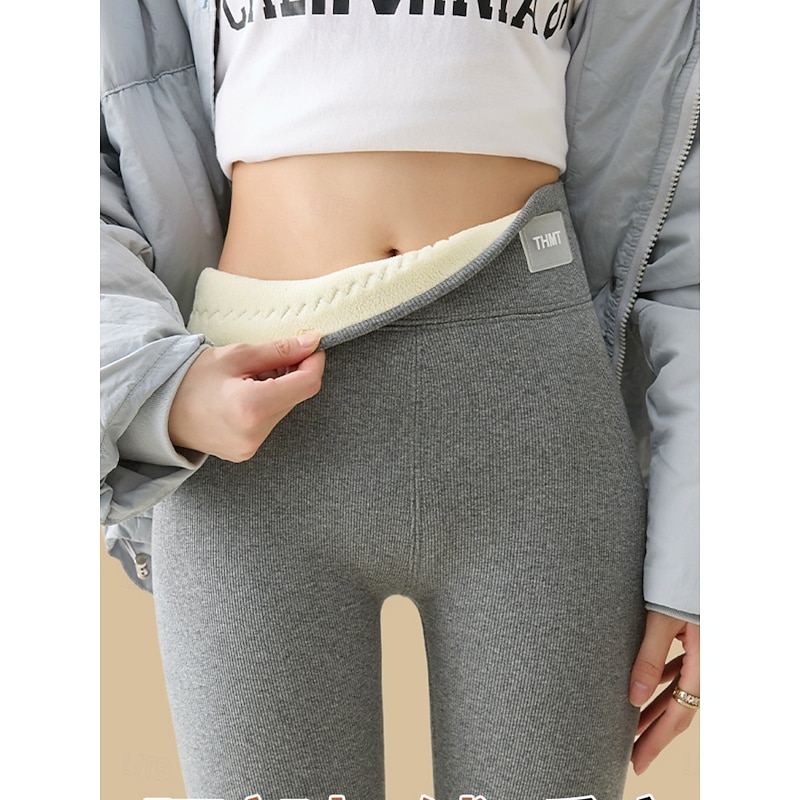 Women's Fleece Pants Leggings Fashion Basic Casual Full Length High Waist Plain High Cut Comfy Soft Comfortable Stretchy Home Daily Light Gray Dark-Gray Black Beige Summer Spring Fall Winter Slim Fit