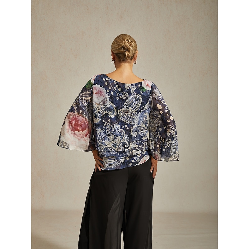 Women's Blouse Green Paisley Botanical Print Layered Chiffon Resort Casual Vacation Spring Summer Fall4