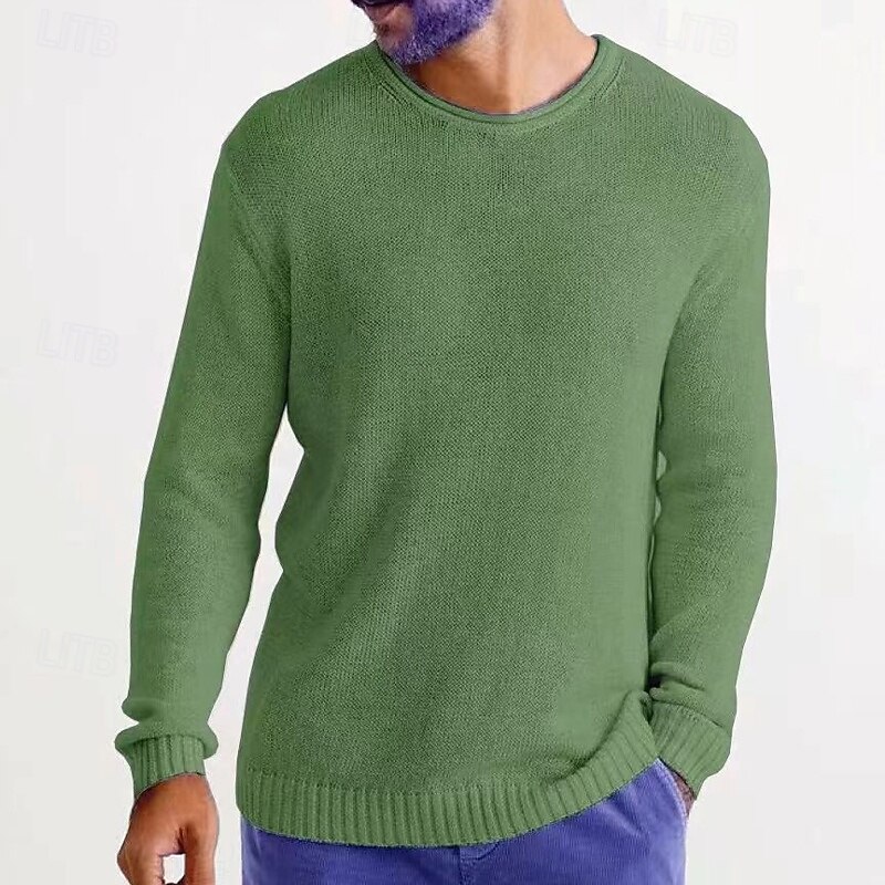 Men's Sweater Pullover Sweater Jumper Ribbed Knit Regular Tops Knitted Slim Fit Plain Crew Neck Knitwear Contemporary Casual Daily Wear Clothing Apparel Fall Black Pink M L XL4