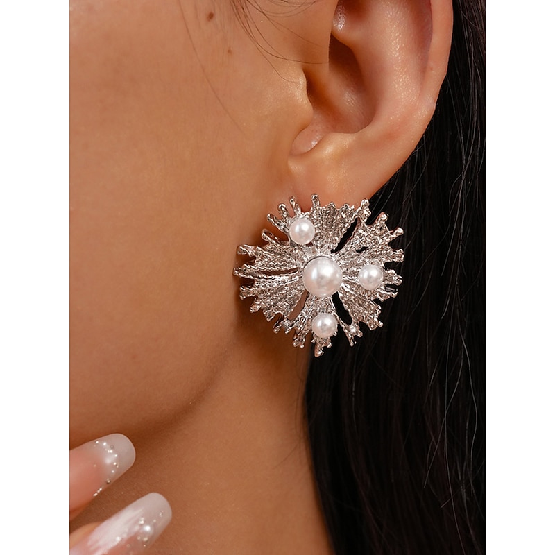 Women's Silver Pearl Statement Necklace and Earrings - Sparkling Party Jewelry for Evening, Cocktail and Special Occasions4