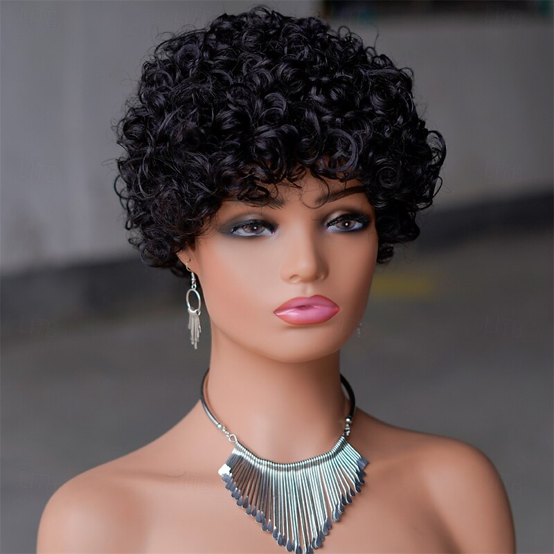 Short curly wigs 100% human hair wigs for black women human hair wig with bangs glueless machine made no lace light and comfortable4