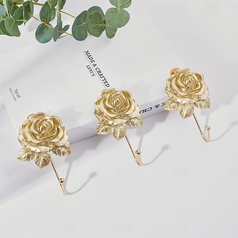 1PC Resin-painted Rose Decorative Single Hook Resin Material Hand-painted Three-dimensional Flower Decorative Iron Hook Suitable for Kitchen Bedroom Bathroom Key and Other Item Storage