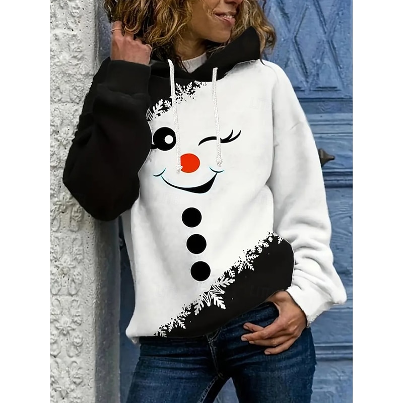 Women's Pullover Hoodie Sweatshirt Graphic Santa Claus Christmas Tree Elegant Warm Active Long Sleeve Hooded Regular Tops Street Dailywear Casual Drawstring Print Black Blue Spring Fall Winter