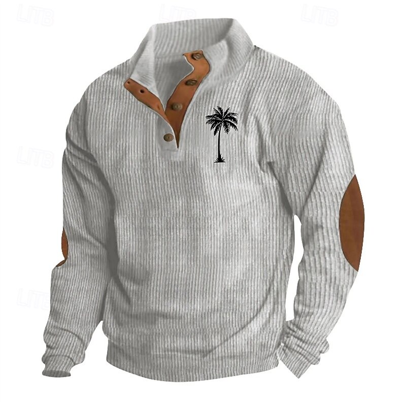 Men's Sweatshirt Black White Blue Brown Khaki Standing Collar Tree Patchwork Print Sports & Outdoor Daily Holiday Corduroy Polyester Streetwear Basic Casual Spring Fall Clothing Apparel Hoodies4