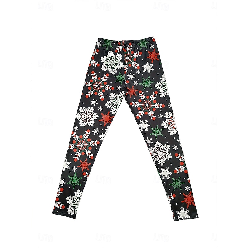 Women's Leggings Vacation Vintage Fashion Full Length High WaistPantsUgly Christmas Graphic Snowflake Christmas Printing Soft Breathable Stretchy Vacation Street Causal Black Fall Winter Slim Fit2