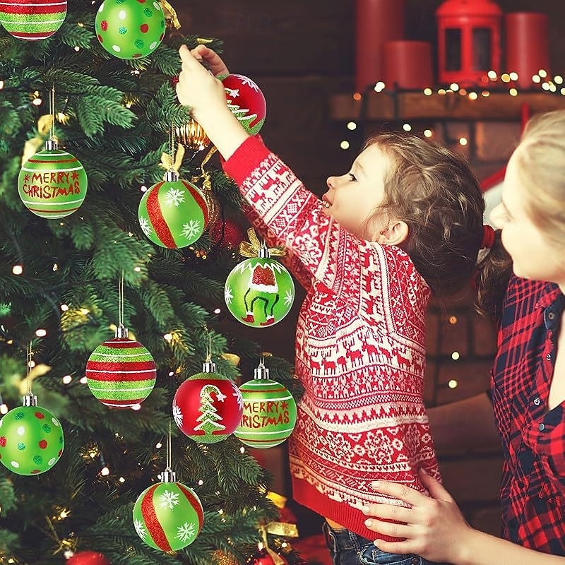 12 Pcs Christmas Ball Ornaments Baubles for Tree,2.4 Inch Red and Green Glittering Hanging Bulbs Pendants for Christmas Tree Decorations4