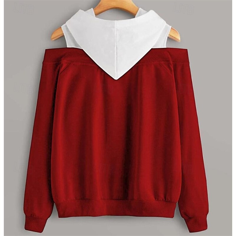 Women's Pullover Hoodie Sweatshirt Letter Fashion Casual Long Sleeve Hooded Regular Tops Street Dailywear Patchwork Print Black White Yellow Red Orange Spring Fall3