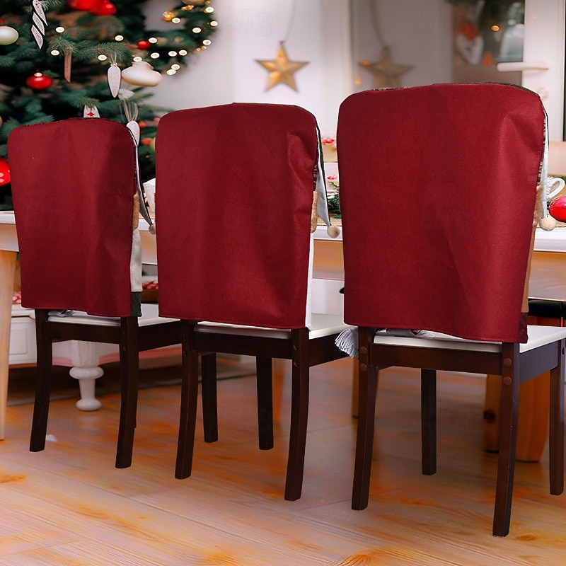 Christmas Chair Covers, Faceless Santa Chair Back Slipcovers, Burlap Holiday Chair Decoration, Cozy Festive Dining Chair Cover, Xmas Home Decor4