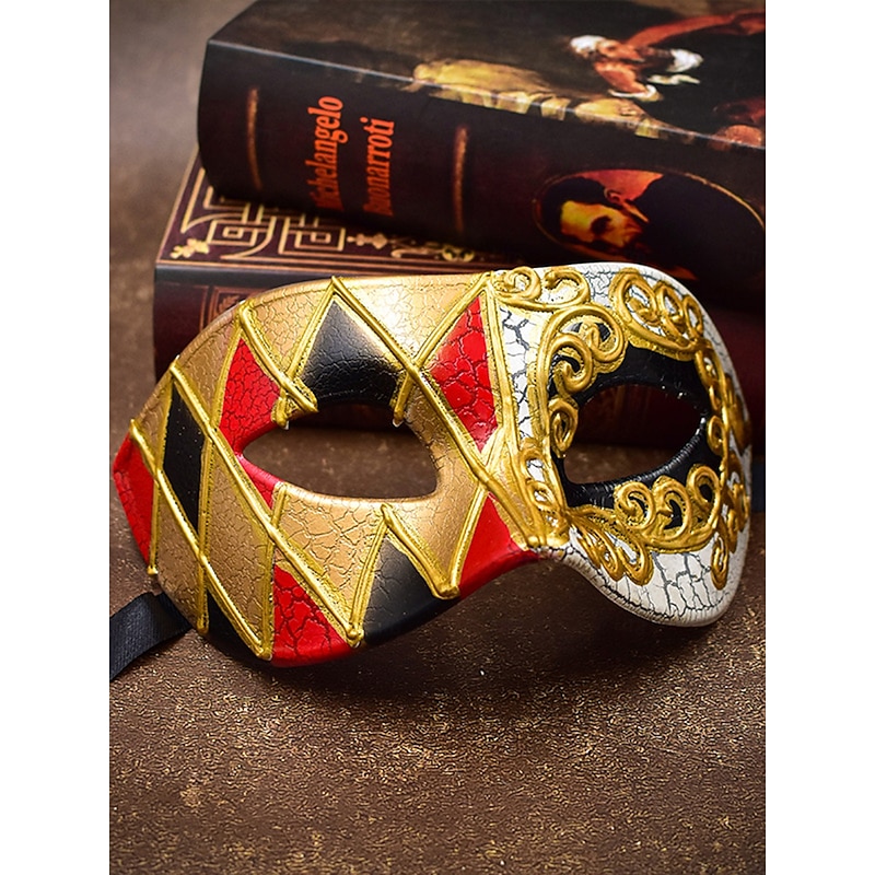 Women's Venetian Jester Mask with Gold Trim and Bells, Baroque Style Masquerade Costume Accessory for Halloween Party4