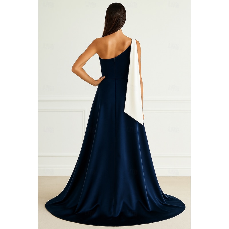 A-Line Evening Gown Elegant Formal Dress Formal Wedding Floor Length Sleeveless One Shoulder Pocket Satin with Glitter Bow(s) 20252