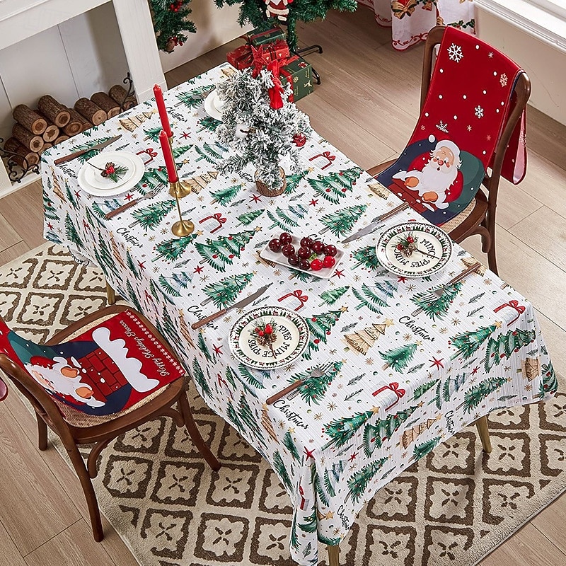 American Style Christmas Tablecloth, Holiday Dining Table Cover with Xmas Tree Design, Festive Table Decoration for Home Party & Seasonal Dining Room Decor2