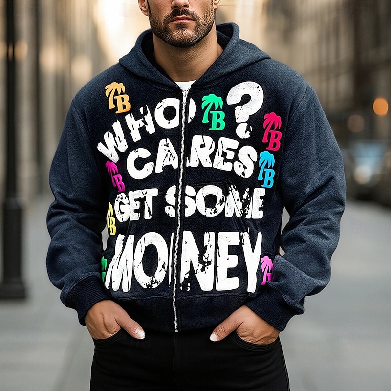 Men's Letter Hoodie Fashion Daily Hooded Outdoor Vacation Streetwear Black Red Zip Up Pocket Printing Spring Fall Designer2