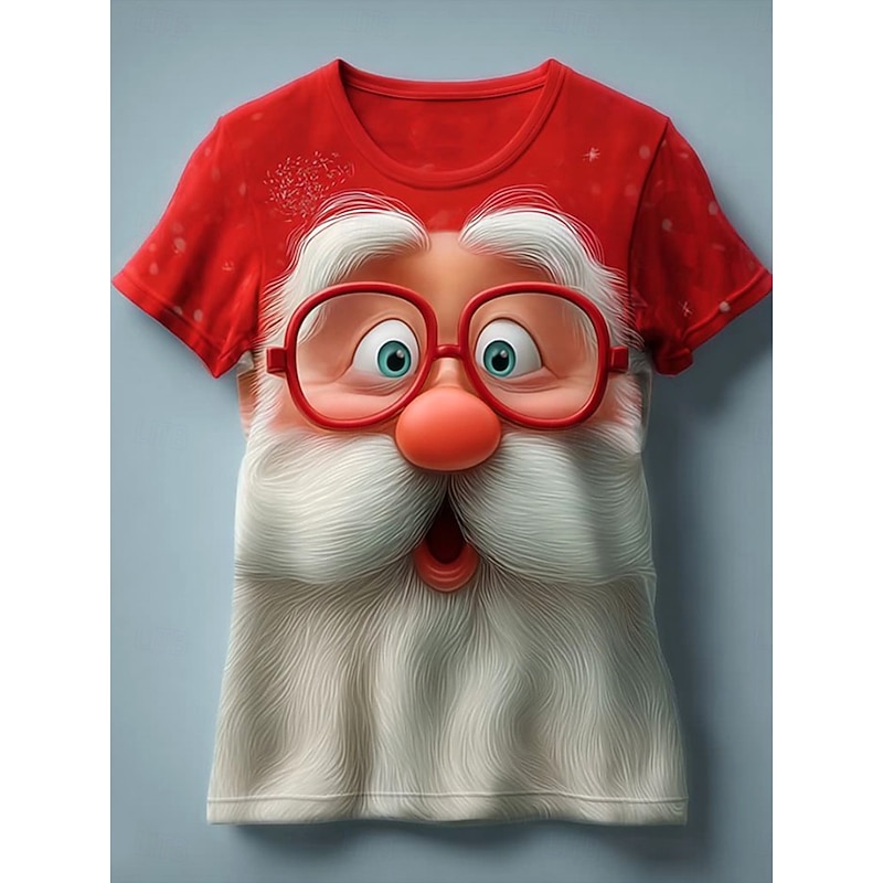 Christmas Women's T Shirt Graphic Santa Claus Vintage Stylish Classic Short Sleeve Crew Neck Round Neck Regular Tops Daily Print Red Sky Blue off-white Fall Winter