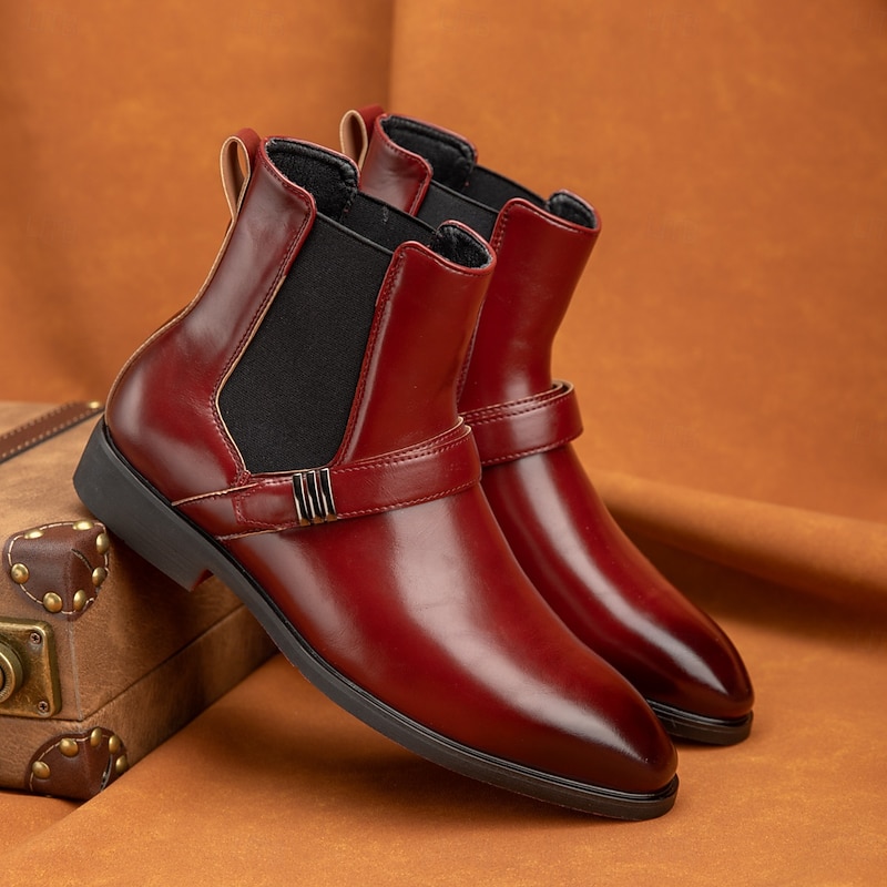 Men's Red Chelsea Boots – Classic Slip-On Dress Boots with Polished Finish for Business, Formal Events and Party Wear