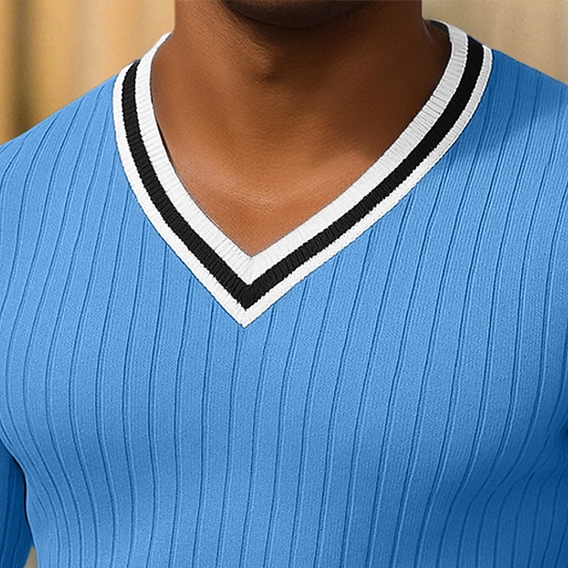 Men's Muscle Shirt Tee Top Long Sleeve V Neck Henley Summer Spring Fall Plain Contemporary Modern Casual Color Block Buttons Basic Home Street Casual Blue Green Purple Top Tee for Men3