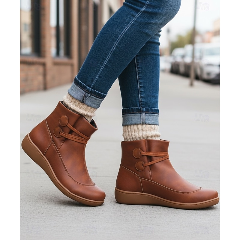 Women's Brown Casual Ankle Boots Warm Lined Comfortable Casual Shoes
