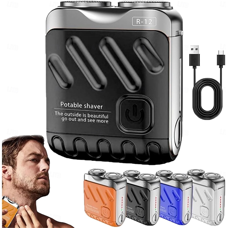 Portable Rotary Dual Ring Electric Shaver, Mini Beard Shaver with Suitcase Design, Waterproof Travel Electric Razor for Men, Fast Charging Long Battery Life Double-Ring Magnetic Cutter3