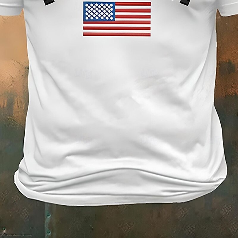 Men's Letter American Flag Short Sleeve Shirt T shirt Tee Tee Top Short Sleeve T shirt 3D Print Henley Shirt Fashion Designer Casual Vacation Daily Holiday White Khaki All Seasons Clothing Apparel S4