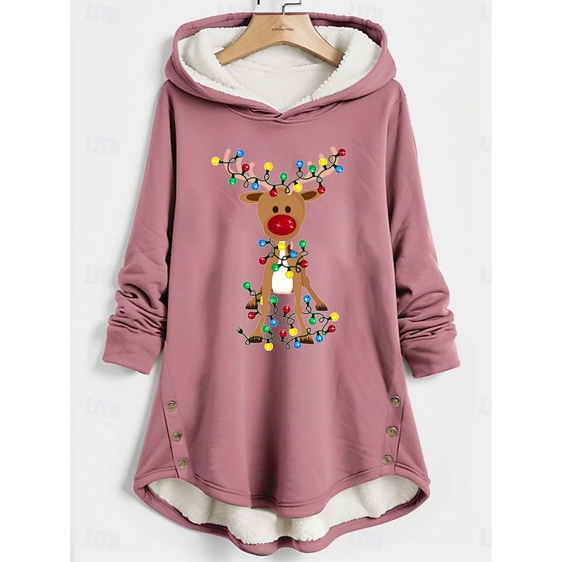 Women's Pullover Hoodie Sweatshirt Graphic Reindeer Christmas Warm Casual Fuzzy Long Sleeve Hooded Long Tops Casual Sports Print Pink Blue Gray Fall Winter3