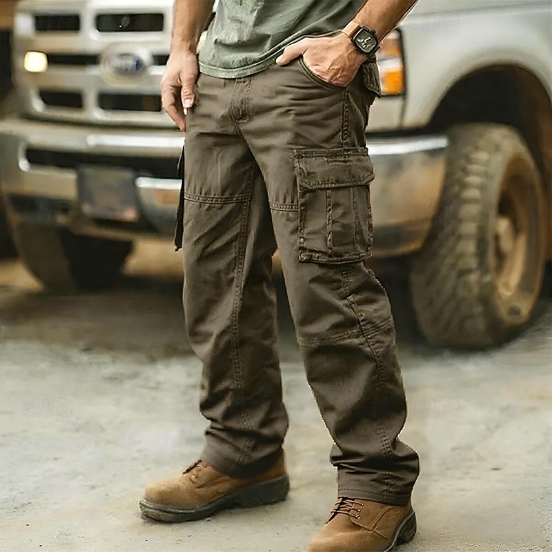 Men's Cargo Pants Trousers Elastic Waist Buttons Multi Pocket Plain Wearable Outdoor Daily Camping & Hiking Fashion Classic Army Yellow Black