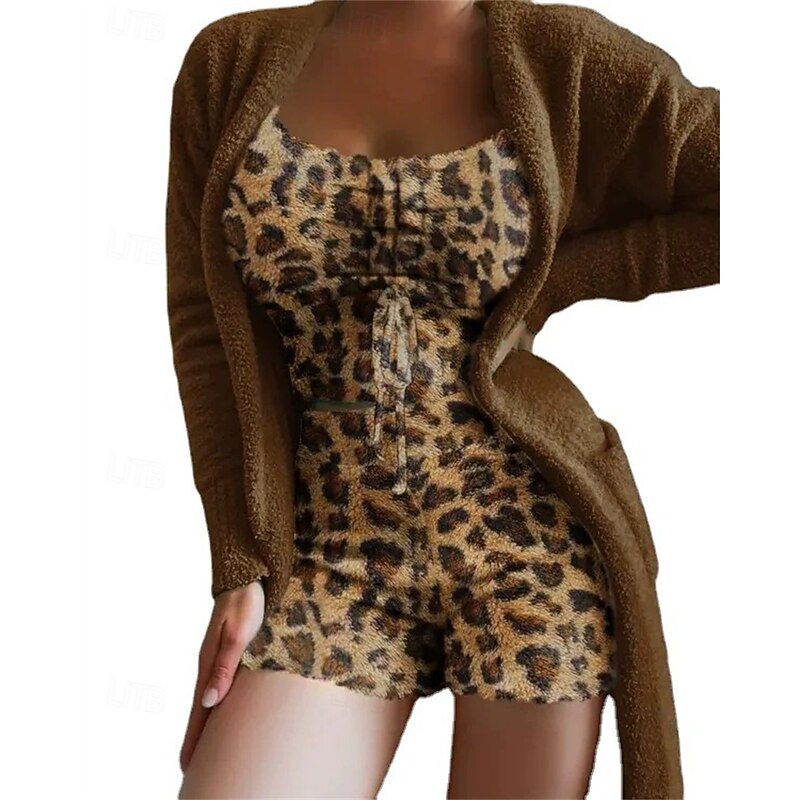 Women's Loungewear Fashion Casual Pure Color Elastic Waist Shorts Vacation Home Bed Long Sleeve Crew Neck Black White Red Khaki Fall Winter Tailored Fit2