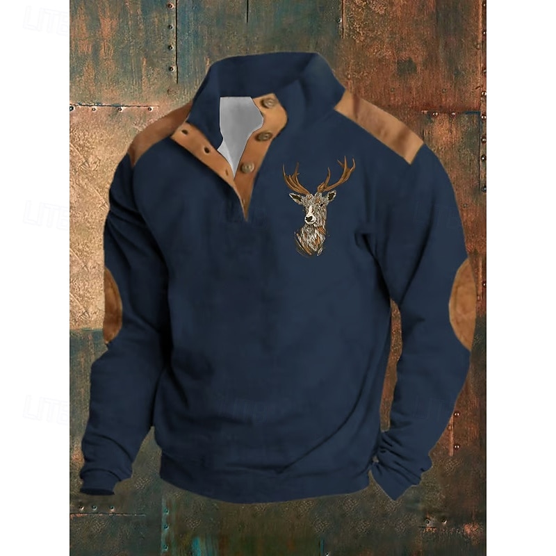 Men's Sweatshirt Fleece Sweatshirt Pullover Button Up Hoodie Hunting Sweatshirt Black Navy Blue Brown Khaki Standing Collar Plain Patchwork Sports & Outdoor Casual Daily Streetwear Cool Sportswear4
