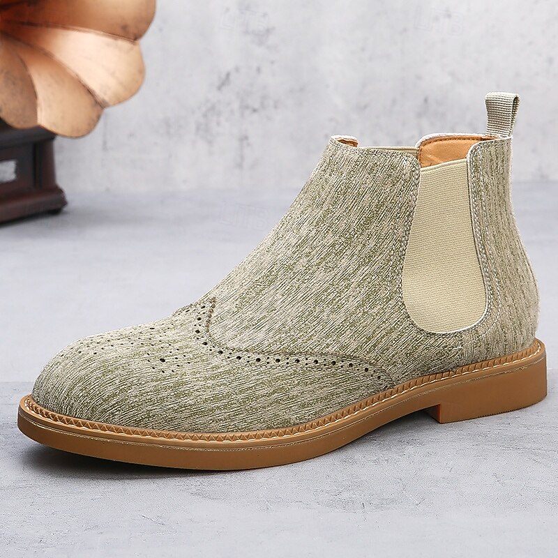 Men's Gray Chelsea Boots with Wingtip Brogue Detailing Elegant Vintage Style for Weddings, Work and Semi-Formal Occasions3