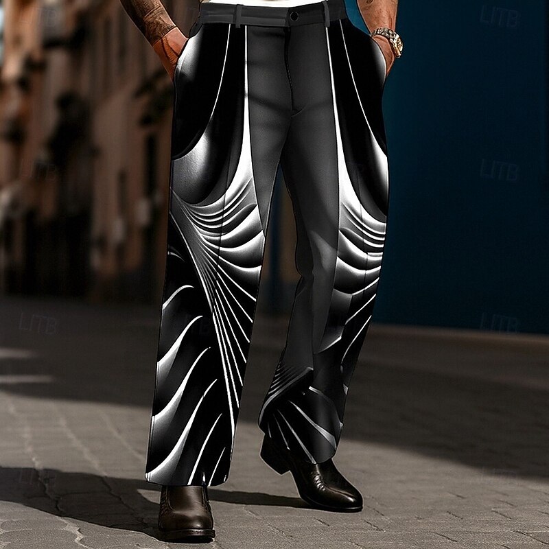 Men's Geometric Gradient Color Abstract Art Trousers Dress Pants Suit Pants Mid Waist Casual Holiday Streetwear Relaxed Fit Flat Front Dress Pants with Side Pockets Spring Fall 3D Print Black Blue4