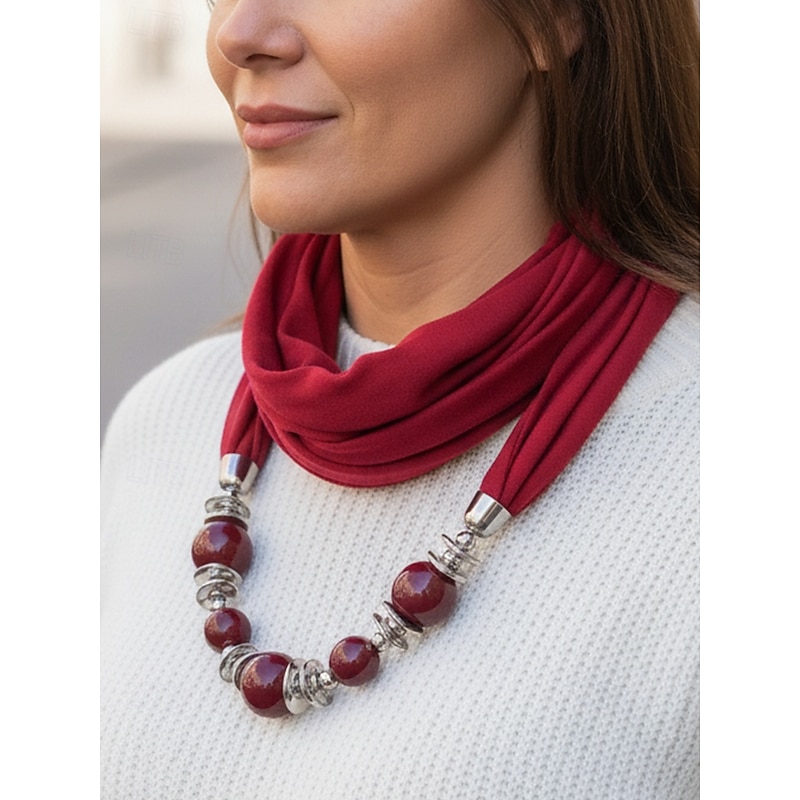 Women's Multicolor Warm Scarf Necklace - Lightweight Beaded Pendant Infinity Scarf, Elegant and Fashionable Accessory for Party and Casual Wear3