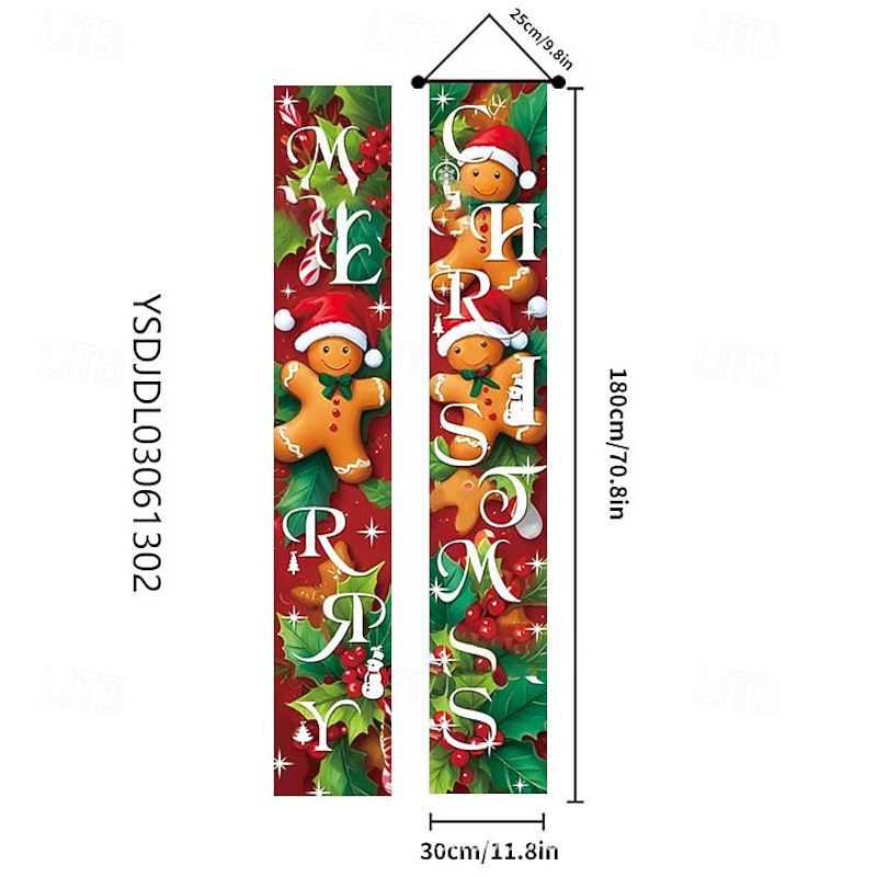 2025 Christmas Cartoon Gingerbread Leaves Series Couplets, Indoor Outdoor Holiday Celebration Decorations2