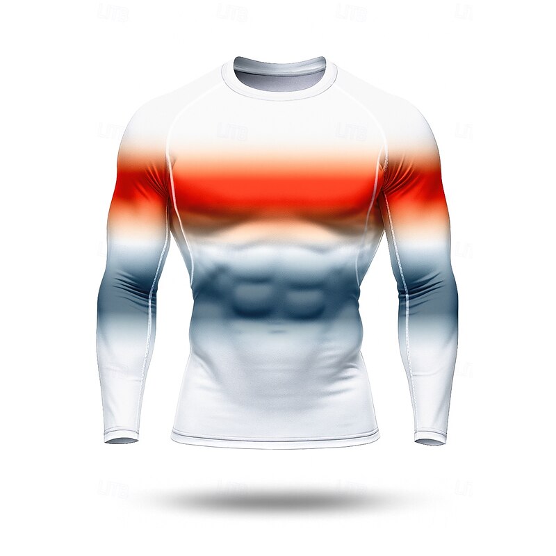 Men's Compression Shirt Running Shirt 3D Print Long Sleeve Shirt Color Gradient Quick Dry Compression Power Flex Moisture Wicking Gym Workout Active Training Exercise Sportswear Activewear Red3
