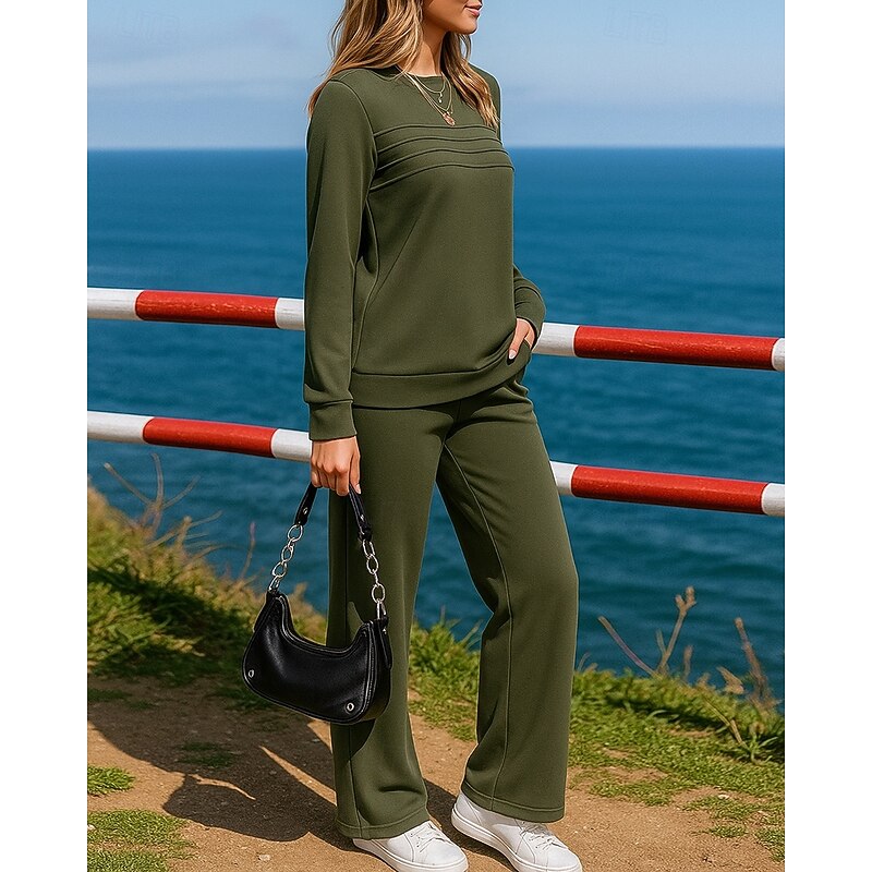 Women's Pullover Sweatsuit Sets 2 Piece Tracksuit Lounge Outfits  Baggy with Pocket Solid Colored Clothing Suit Fall Black Blue Hiking Vocation Outdoor Long Sleeve Sport Activewear Micro-elastic3