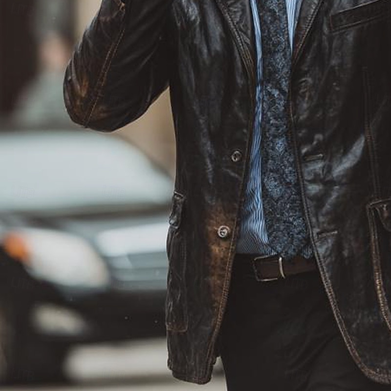 Men Faux Leather Jacket Casual Classic Fall Winter Leather Solid Color Single Breasted One-button Blazer Black Burgundy3