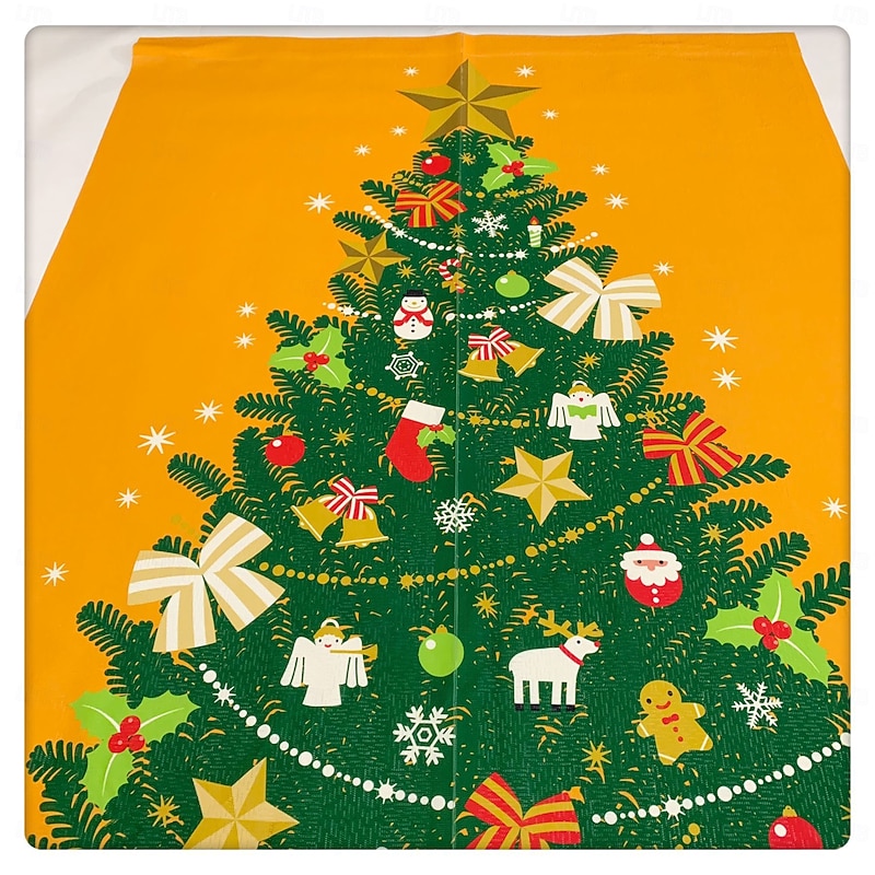 Christmas Door Curtain with Xmas Tree, Special Printed Fabric, High Color Fastness, Vibrant Colors, Odor-Free Holiday Decoration4