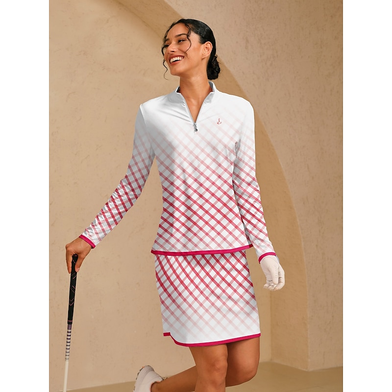 Women's Golf Polo Shirt Yan pink Long Sleeve Top Ladies Golf Attire Clothes Outfits Wear Apparel
