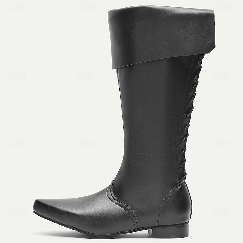 Men's Medieval Renaissance Tall Boots with Fold Over Cuff, Vintage Retro Costume Footwear for Cosplay, Stage Performances, LARP Events and Themed Parties2