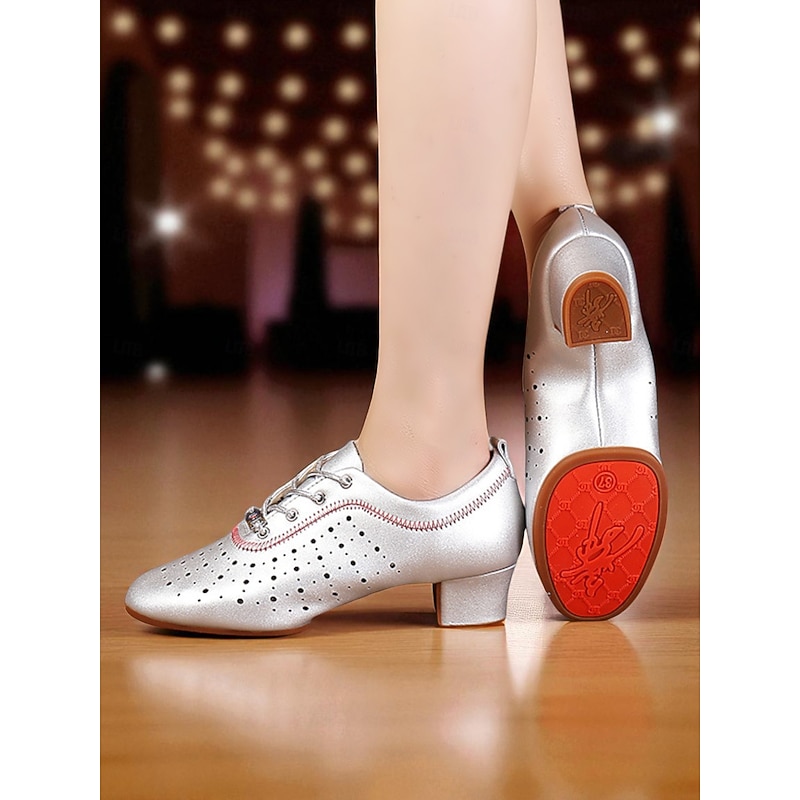 Women's Gold Lace-Up Dance Shoes - Comfortable Low Block Heel Jazz and Ballroom Practice Shoes for Performance and Training4