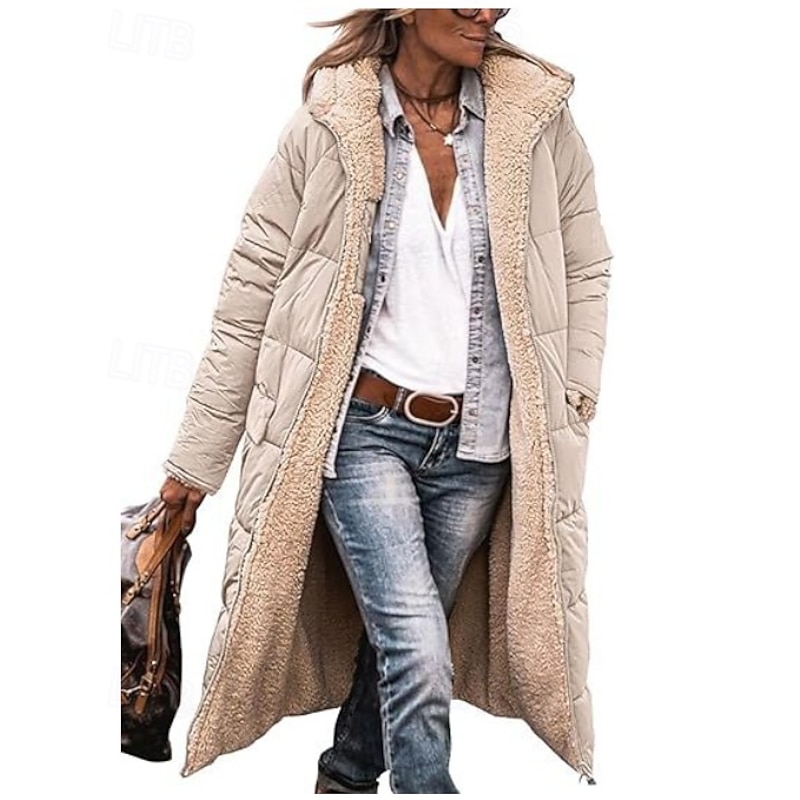 Women's Winter Coat Windproof Warm Open Front Vintage Daily Casual Plain Vacation Casual Daily Open Front Long Hooded Regular Fit Long Sleeve Outerwear Pink Blue Green Fall Winter4