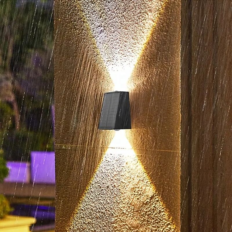 2 Pcs Solar Outdoor LED Wall Light IP65 Waterproof Up and Down Glowing Solar Wall Washer Light for Garden Balcony Path Garage Porch Yard Fence Lighting Solar Landscape Light3