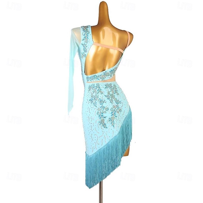 Latin Ballroom Dance Dresses for Women Tassel Salsa Rumba Cha Cha Party Competition Dress4