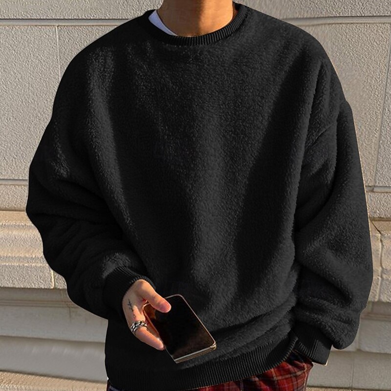 Men's Sweatshirt Fleece Sweatshirt Black White Pink Wine Red Crew Neck Plain Sports & Outdoor Daily Holiday Polyester Streetwear Basic Casual Fall Winter Clothing Apparel Hoodies Sweatshirts4