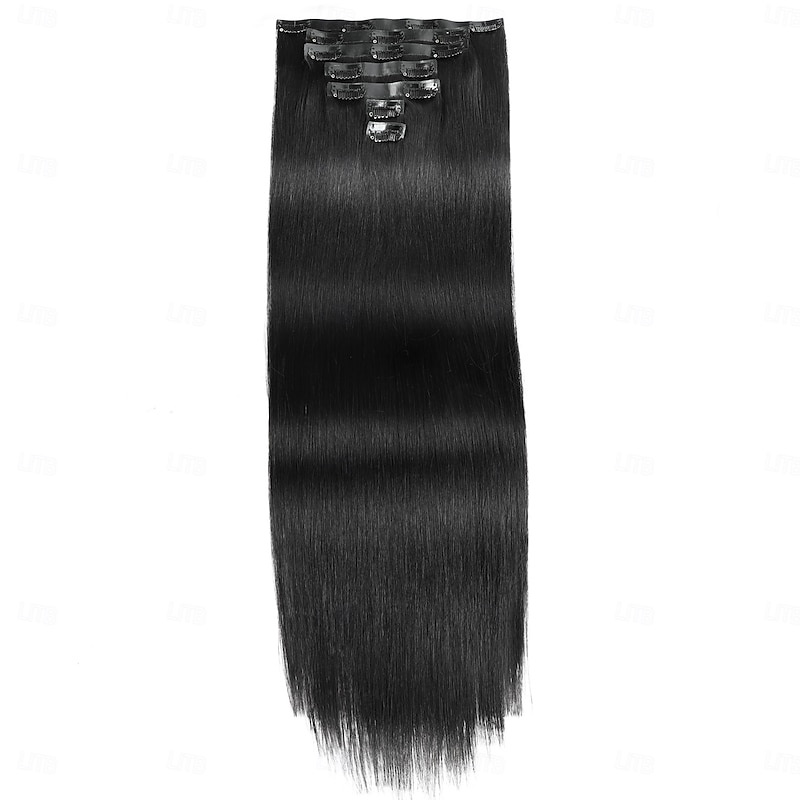 20-24 Straight Hair Long 7PCS Set Thick Clip in on Hair Extensions Natural Black2