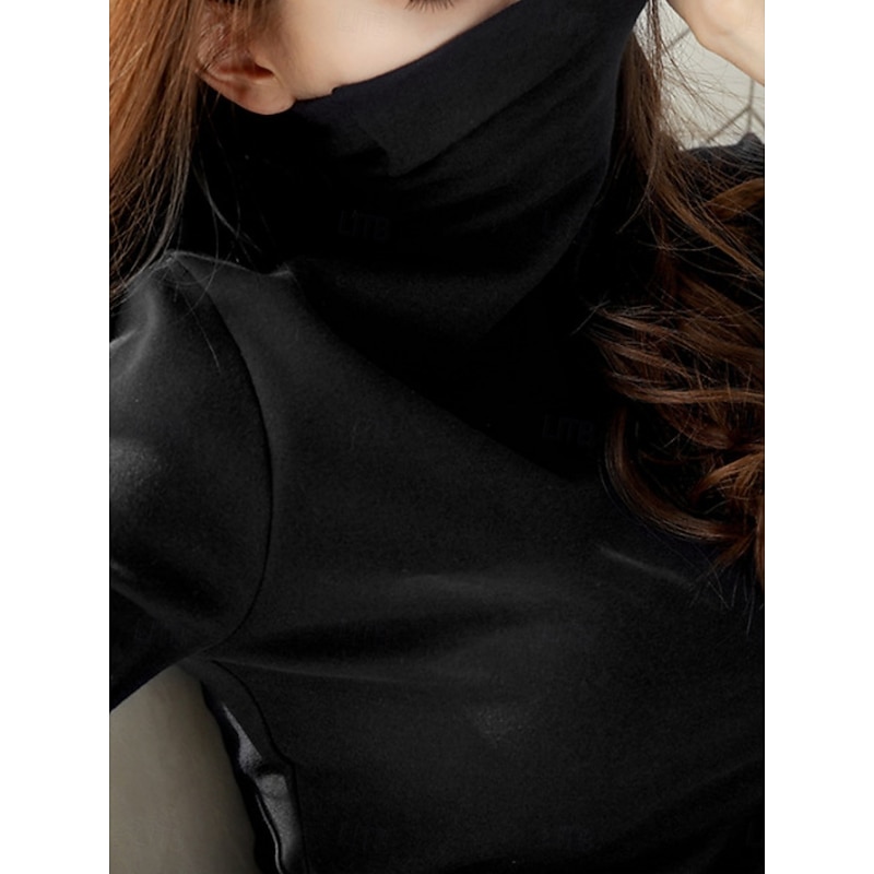 Women's Blouse Solid Color Elegant Stylish Basic Long Sleeve Turtleneck Regular Tops Daily Black White Pink Red Brown Spring Fall Winter4