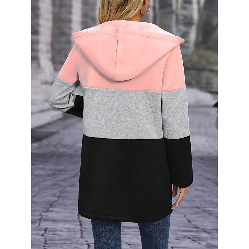 Women's Hoodie Jacket Comfortable Breathable Pocket Buttons Casual Color Block Vacation Street Casual Daily Wear Zipper Long Hooded Regular Fit Long Sleeve Outerwear White Pink Red Spring Fall2